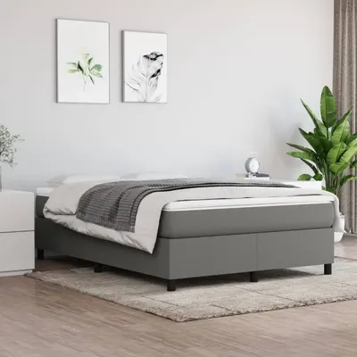 vidaXL Cadru de pat cu arcuri, gri închis, 140x190 cm, textil