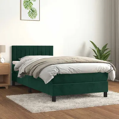 vidaXL Pat box spring cu saltea, verde închis, 90x200 cm, catifea