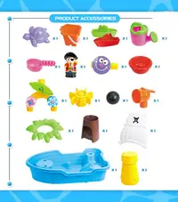 Set de joaca cu apa si nisip pentru copii, Matadi, dimensiune 28 x 60 x 38 cm, include set complet de accesorii specifice, Pirate Ship