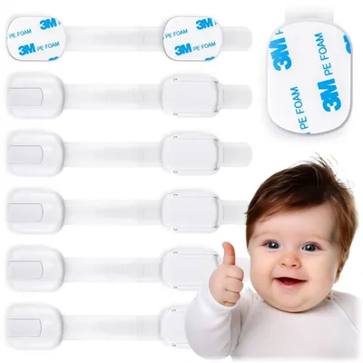Set 6 sigurante pentru copii Ricokids Alb multifunctionale ,utilizare multipla, instalare cu adeziv 3M, 19x3.4 cm