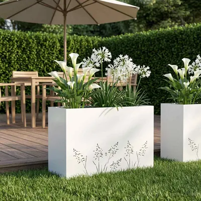vidaXL Vază pentru Grădină Alb 80 x 30 x 49 cm Oțel laminat la rece