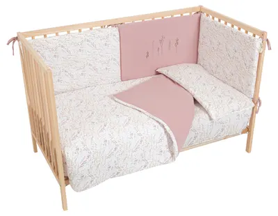 Set de lenjerie pentru bebeluși cu apărătoare Bimbidreams - Niza, 3 piese, alb/violet