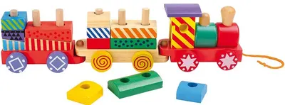 Sfoară din lemn cu picior mic - tren, 16 piese