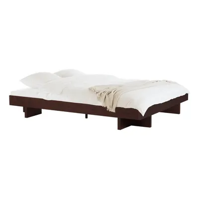 Pat matrimonial maro din MDF cu aspect de lemn de frasin fără tăblie cu somieră 200x200 cm Kito – noo.ma