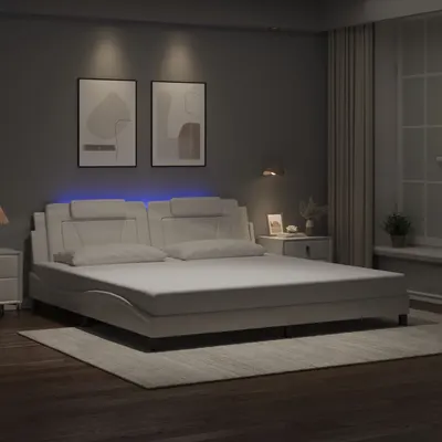 vidaXL Cadru de pat, Viana, cu LED fără saltea, alb, 200x200 cm