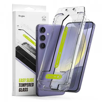 Folie de protectie Ecran Ringke Easy Slide pentru Samsung Galaxy S25 FE, Sticla Securizata, Full Glue, Set 2 bucati