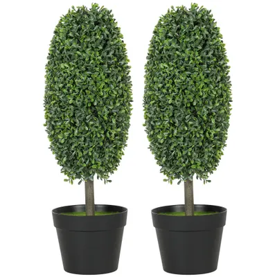HOMCOM Set de 2 plante artificiale, Arbori de plastic rezistenți la UV în ghiveci, Plastica, Ciment, Verde | Aosom Romania
