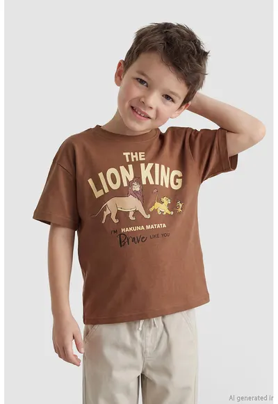 Tricou din bumbac cu imprimeu Lion King - Maro camel/Maro Siena