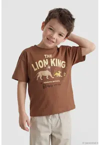 Tricou din bumbac cu imprimeu Lion King - Maro camel/Maro Siena