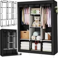 Dulap, sifonier Textil NewEvo 125 165 42 cm, Garderoba Pliabila cu Cadru Metalic Stabil, 4 Zone pentru Umerase, Rafturi Textile, Husa de Protectie,
