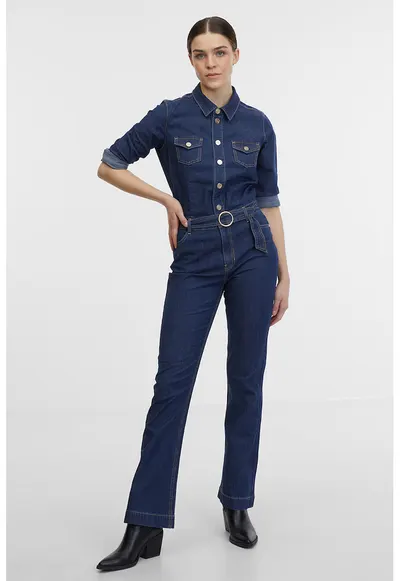 Salopeta din denim cu croiala evazata - Albastru indigo