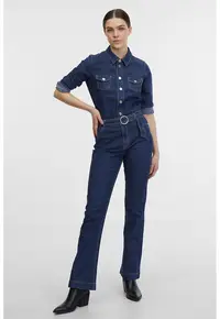 Salopeta din denim cu croiala evazata - Albastru indigo