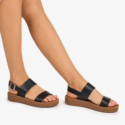 Sandale Dama din Piele Ecologica cu Bretele Crl1093 Culoare: Negru