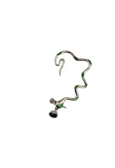Cercel ear cuff - argintiu - forma de sarpe - cu pietre verzi - Gaida C5