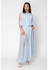 Set Jasmine top si pantaloni bufanti lungi Light Blue 21416 - Albastru deschis