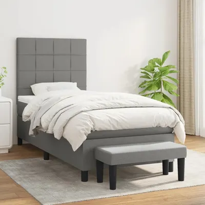 Gossi pat box spring cu saltea, gri inchis, 100x200 cm, textil