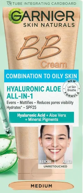 Garnier Skin Naturals BB crema de față Hyaluronic Aloe Oil free, Medium, 50 ml