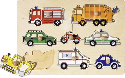 Puzzle din lemn cu mânere Goki - Vehicule