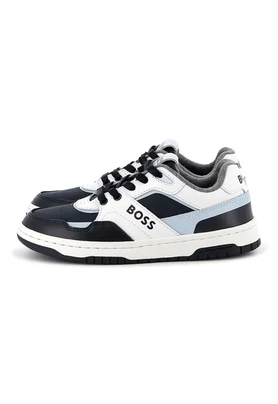 Pantofi sport din piele ecologica cu garnituri din piele - Alb/Albastru glaciar/Bleumarin
