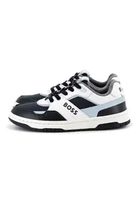 Pantofi sport din piele ecologica cu garnituri din piele - Alb/Albastru glaciar/Bleumarin