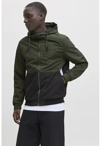 Jacheta cu gluga si fermoar Rush - Negru/Verde inchis