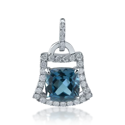 Pandantiv din aur alb cu topaz london blue square de 1.905ct si diamante de 0.239ct