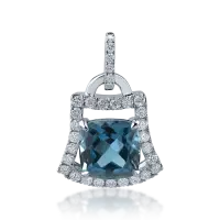 Pandantiv din aur alb cu topaz london blue square de 1.905ct si diamante de 0.239ct