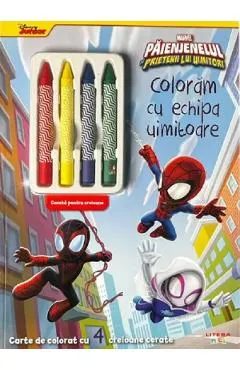 Coloram cu echipa uimitoare. Carte de colorat cu 4 creioane cerate