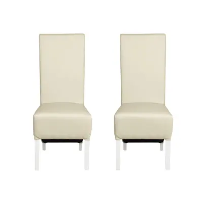 Set 2 scaune living VANESSA, picioare lemn alb, piele ecologica crem, 47x60x110 cm