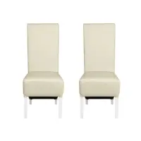 Set 2 scaune living VANESSA, picioare lemn alb, piele ecologica crem, 47x60x110 cm