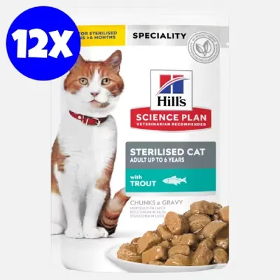Hrana umeda pisici, Hill's Science Plan Feline Sterilised Adult Pastrav, 12x85 g