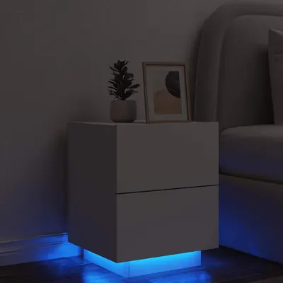 vidaXL Noptieră cu lumini LED, alb, lemn prelucrat