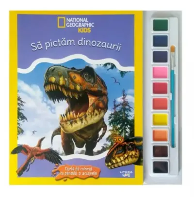 National Geographic Kids, Sa pictam dinozaurii, Carte de colorat cu pensula si acuarele