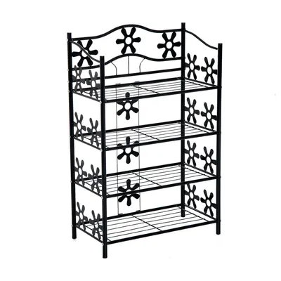 HOMCOM Raft pentru pantofi, raft pentru plante, suport flori, etajeră, suport, 4 niveluri, metal, 59,5 x 30 x 92 cm, Negru | Aosom Romania