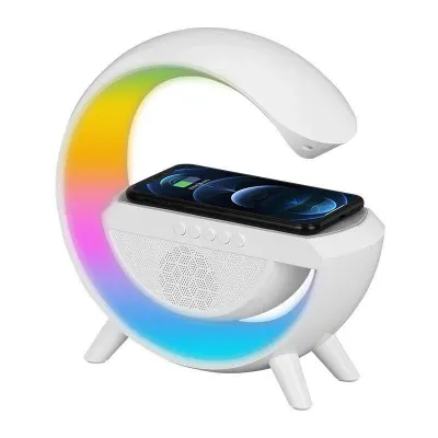 Lampă RGB cu Încărcător Wireless 15W, Boxă Bluetooth și Acumulator Reîncărcabil
