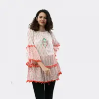 Bluza Rochie tunica brodata cu imprimeu si ciucuri