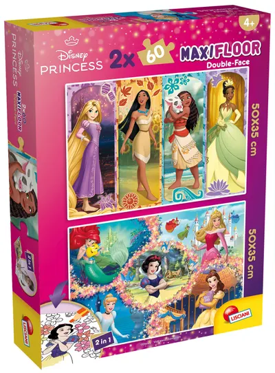 Puzzle cu două fețe Lisciani pentru colorat 2 х 60 piese- Prințese
