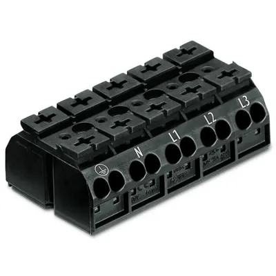 4-conductor chassis-mount terminal strip; suitable for Ex e II applications; 5-pole; PE-N-L1-L2-L3; without ground contact; for 3 mm ø screw and nut; 4 mm²; 4,00 mm²; black