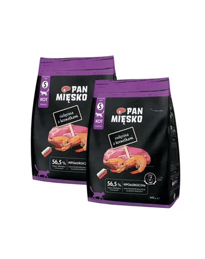 PAN MIĘSKO Sac hrana pisici, cu vitel si creveti S 2x400 g