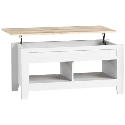 HOMCOM Masă de cafea cu blat rabatabil, masă de living cu rafturi și compartiment ascuns,105 x 50 x 49-62,5 cm alb | Aosom Romania