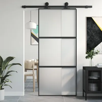 Gossi usa glisanta, negru, 90x205 cm, sticla securizata si aluminiu