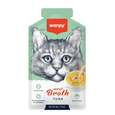 WANPY Meat Broth, Ton, plic hrană umedă pisici, (supă), 50g