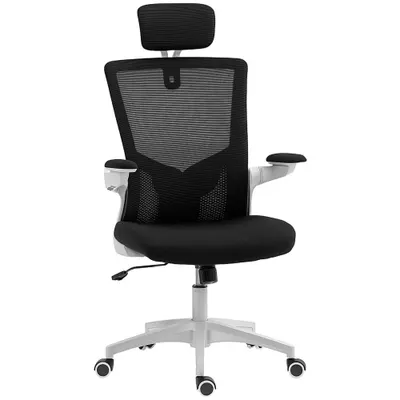 HOMCOM Scaun de birou ergonomic, fotoliu de birou, brațe rabatabile, suport lombar, tetieră, 60x63x120cm, negru | Aosom Romania