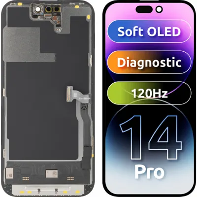 Display cu Touchscreen MP compatibil cu Apple iPhone 14 Pro, cu Rama, Versiune Soft OLED FHD 120Hz Diagnostic, Negru