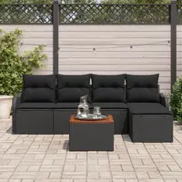 Set canapea gradina Gossi 6 piese cu perne ratan polietilenic negru si acacia, set canapea gradina Gossi 2 locuri cu depozit si perne ratan polietilenic negru