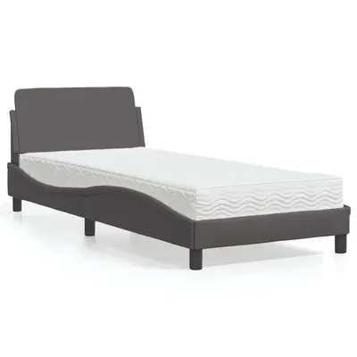 vidaXL Pat cu saltea, Dover, gri, 90x190 cm, piele ecologică
