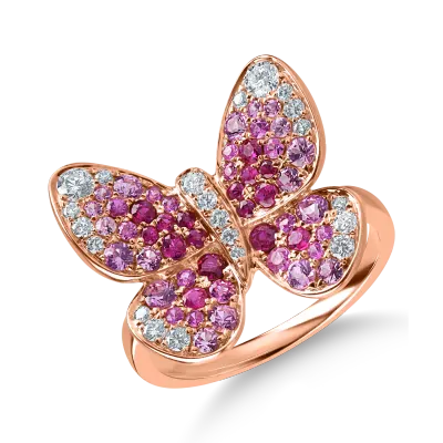 Inel fluture din aur roz cu pietre pretioase de 1.4ct