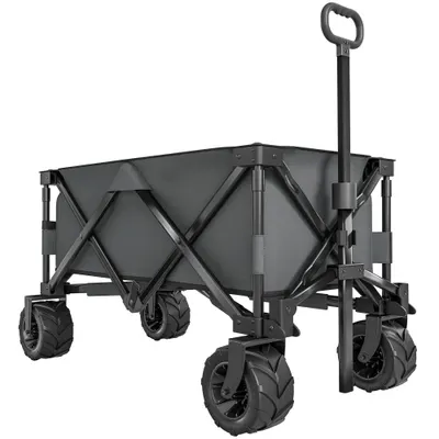 Outsunny Cărucior de Grădină cu Mâner Telescopic, Cărucior Metalic cu Spațiul de Depozitare din Material Oxford, 108x55 cm, Gri