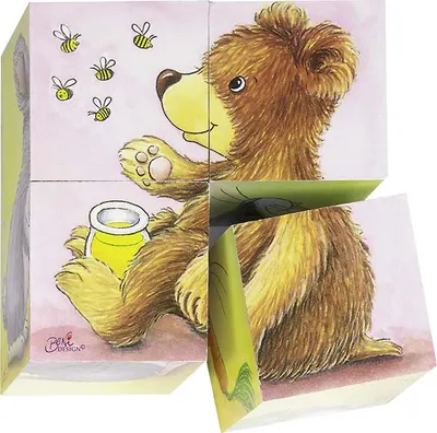 Cuburi din lemn Goki - Animale bebelus, 4 piese