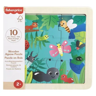 Mini puzzle din lemn, Fisher Price, Insecte, HXV19